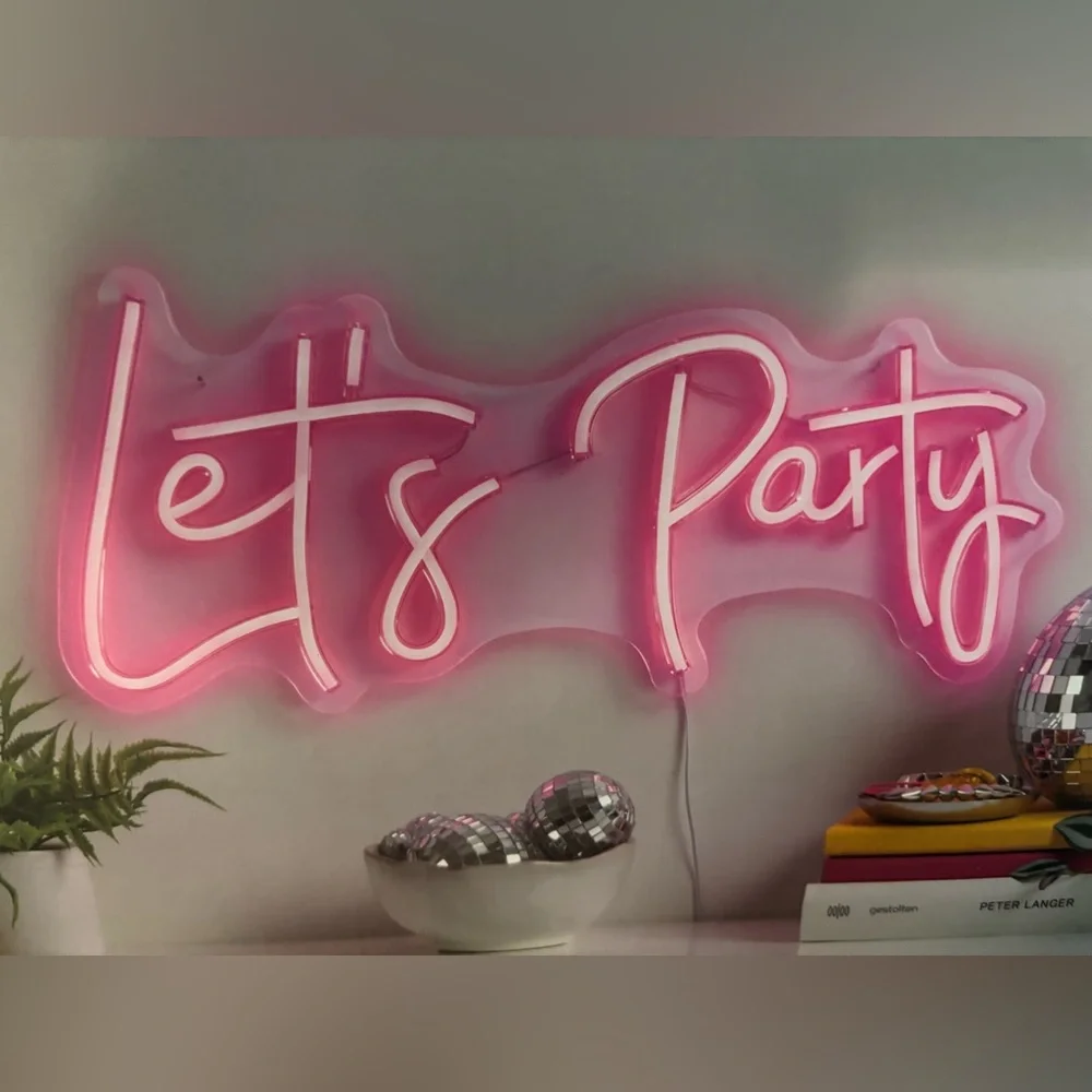 Pink Party Lights Let's Celebrate Sign